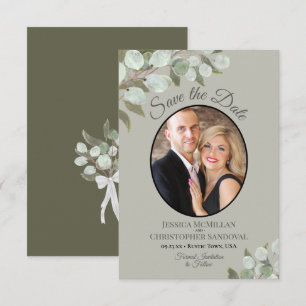 Elegant Eucalyptus Greenery & Photo Sage Wedding Save The Date