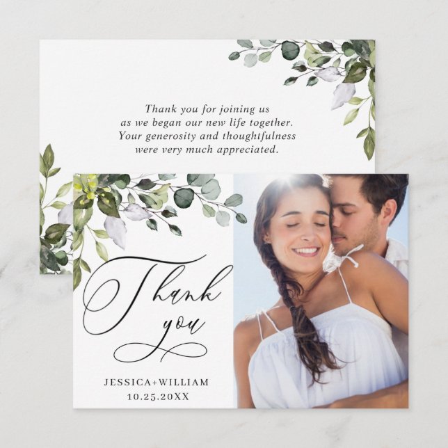 Elegant Eucalyptus Greenery PHOTO Thank You Card (Front/Back)