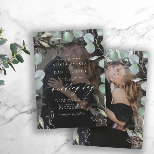 Elegant eucalyptus greenery photo wedding invitation (Creator Uploaded)