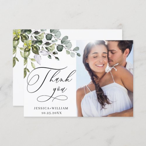 Elegant Eucalyptus Greenery PHOTO Wedding Thank You Card