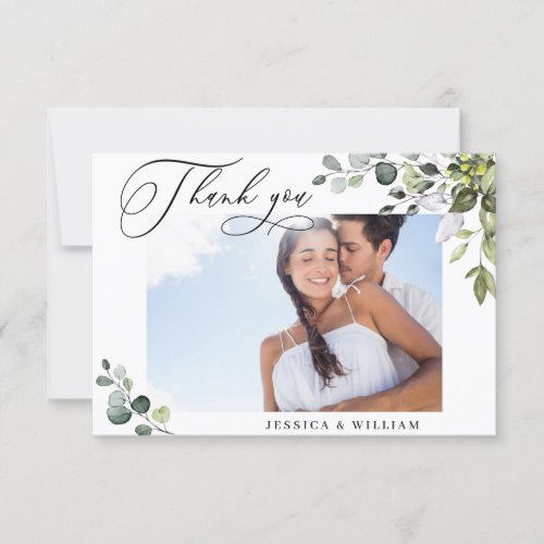Elegant Eucalyptus Greenery PHOTO Wedding Thank You Card