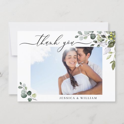 Elegant Eucalyptus Greenery PHOTO Wedding Thank You Card