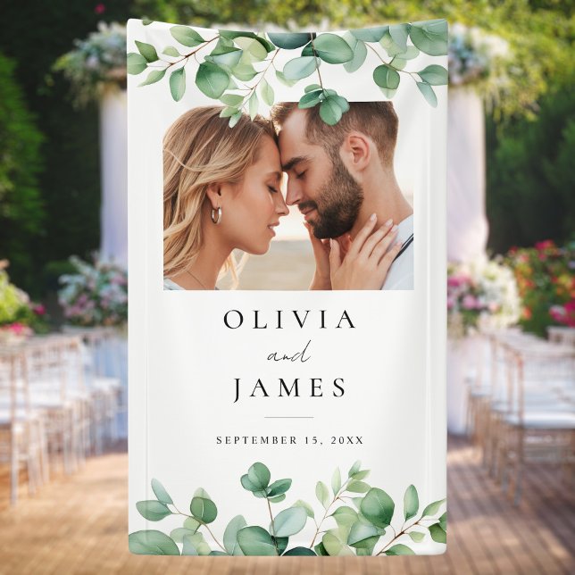 Elegant Eucalyptus Greenery Photo Wedding Welcome Banner (Creator Uploaded)