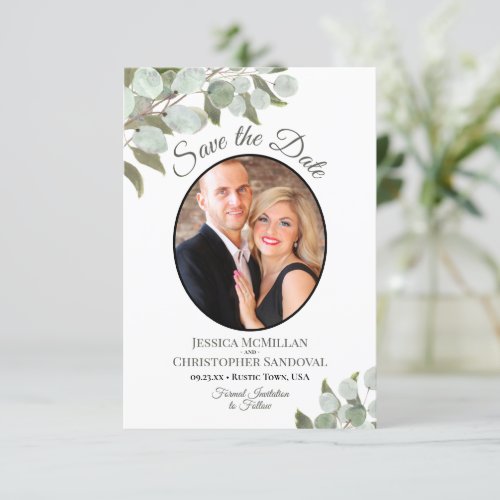 Elegant Eucalyptus Greenery  Photo White Wedding Save The Date