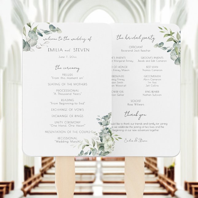 Elegant Eucalyptus Greenery Program Hand Fan (Creator Uploaded)