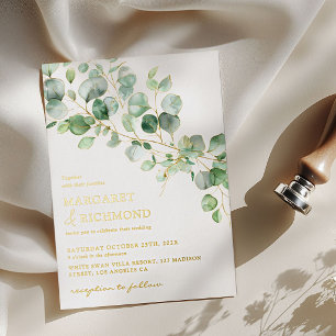 Elegant Eucalyptus Greenery Real Gold Foil Invitation