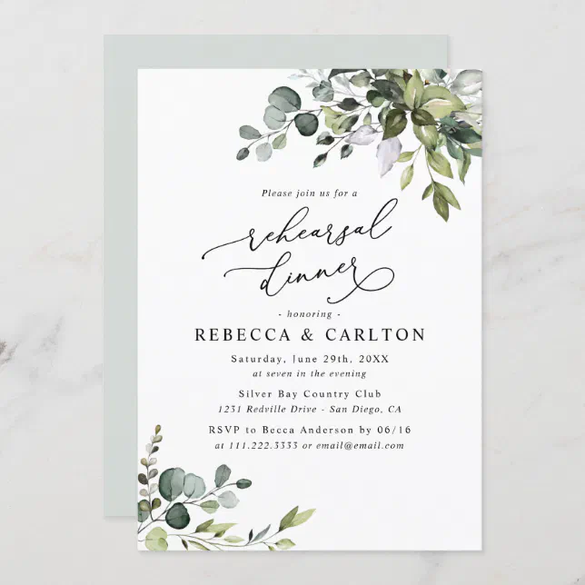 Elegant Eucalyptus Greenery Rehearsal Dinner Invitation | Zazzle