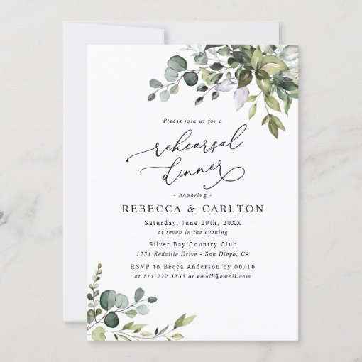 Elegant Eucalyptus Greenery Rehearsal Dinner Invitation | Zazzle