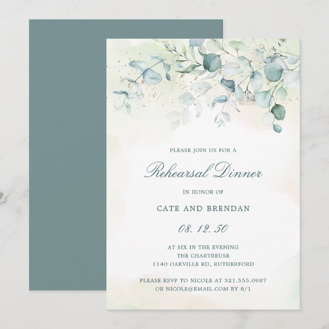 Elegant Eucalyptus Greenery Rehearsal Dinner Invitation (Front/Back)
