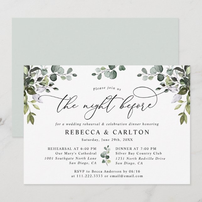 Elegant Eucalyptus Greenery Rehearsal Dinner Invitation (Front/Back)
