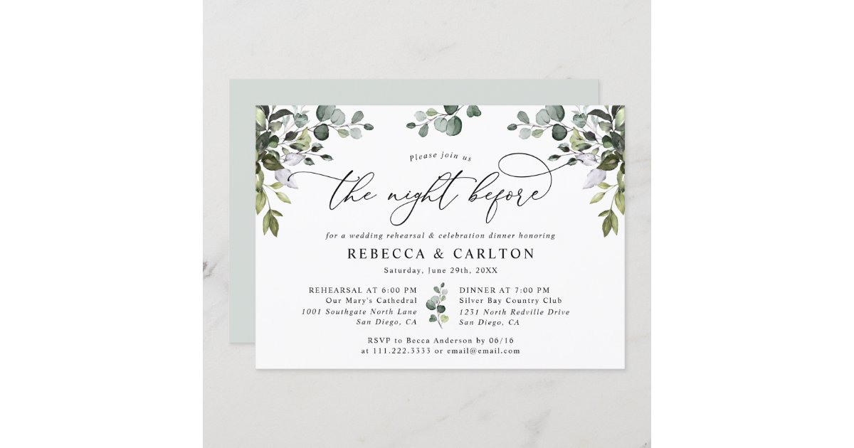 Elegant Eucalyptus Greenery Rehearsal Dinner Invitation Zazzle