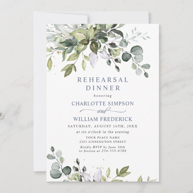 Elegant Eucalyptus Greenery Rehearsal Dinner Invitation (Front)