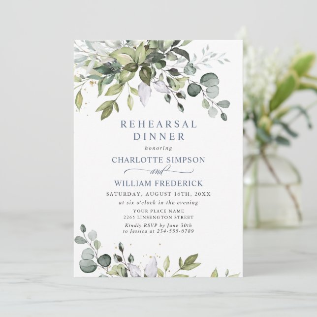 Elegant Eucalyptus Greenery Rehearsal Dinner Invitation (Standing Front)