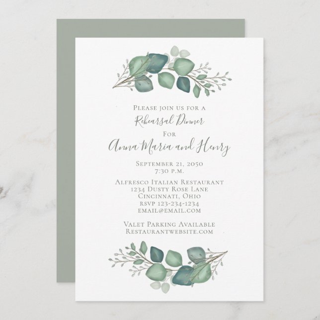 Elegant Eucalyptus Greenery Rehearsal Dinner Invitation (Front/Back)
