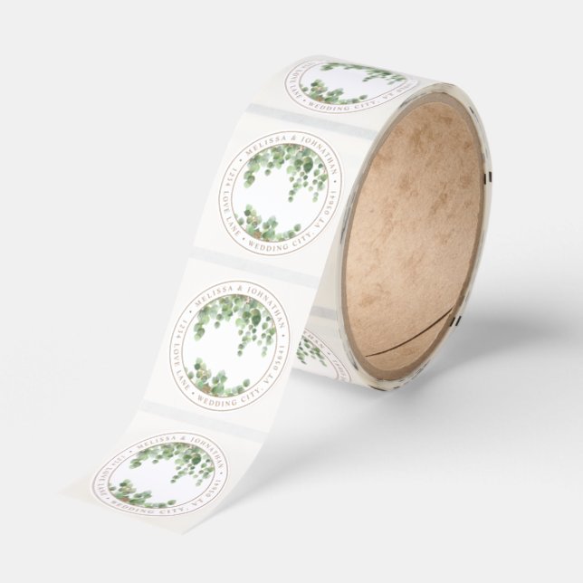 Elegant Eucalyptus Greenery Return Address Classic Round Sticker (Roll)