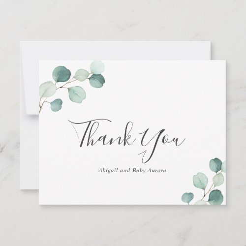 Elegant Eucalyptus Greenery Rustic Baby Shower Thank You Card