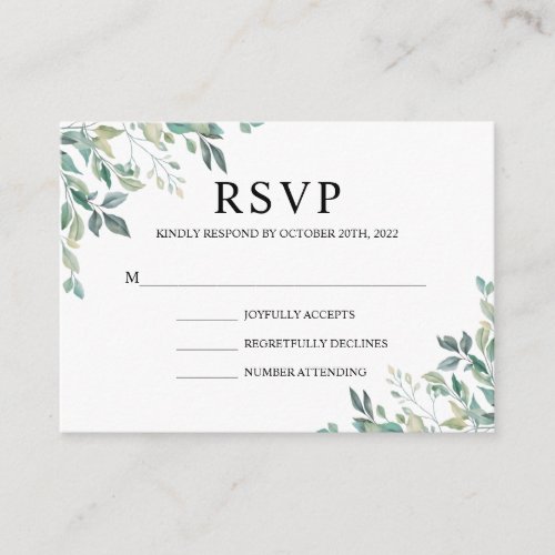 Elegant Eucalyptus Greenery Rustic Wedding RSVP Enclosure Card