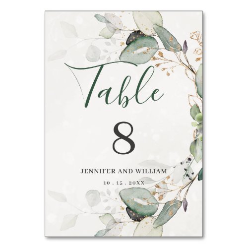 Elegant Eucalyptus Greenery Rustic White Table Number