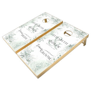 Elegant Eucalyptus Greenery Sage Green Wedding Cornhole Set