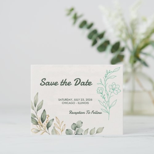 Elegant Eucalyptus Greenery Save the Date postcar Announcement Postcard