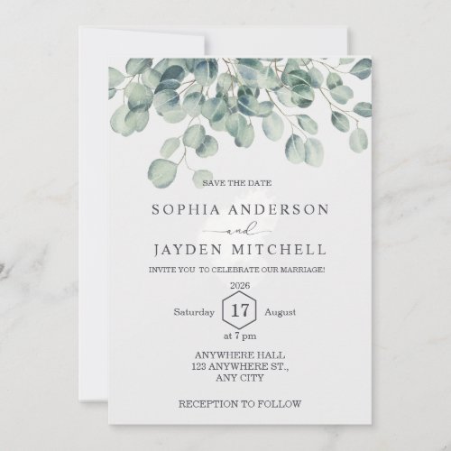 Elegant Eucalyptus Greenery Save the Date Wedding Invitation
