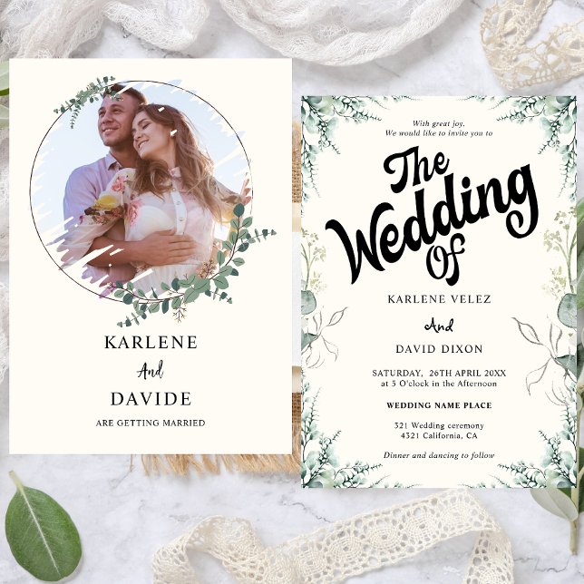 Elegant Eucalyptus Greenery Script Photo Invitation (Creator Uploaded)