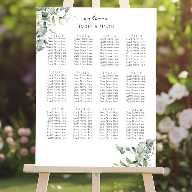 Elegant Eucalyptus Greenery Seating Chart Foam Board (Creator Uploaded)