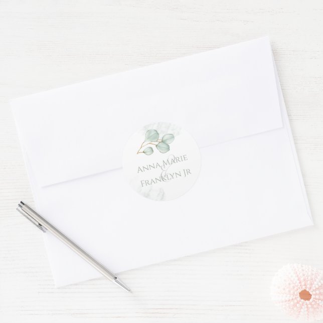 Elegant Eucalyptus Greenery Simple Foliage Leaves Classic Round Sticker (Envelope)