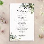 Elegant Eucalyptus Greenery Simple Wedding Menu<br><div class="desc">Designed to coordinate with our Boho Greenery wedding collection,  this customizable Menu Template features mixed watercolor greenery leaves paired with a classy serif in black,  with a monogram on the back. Matching items available: https://bit.ly/3a3h3fv</div>
