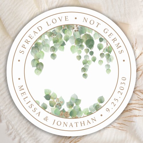 Elegant Eucalyptus Greenery Spread Love Not Germs Classic Round Sticker