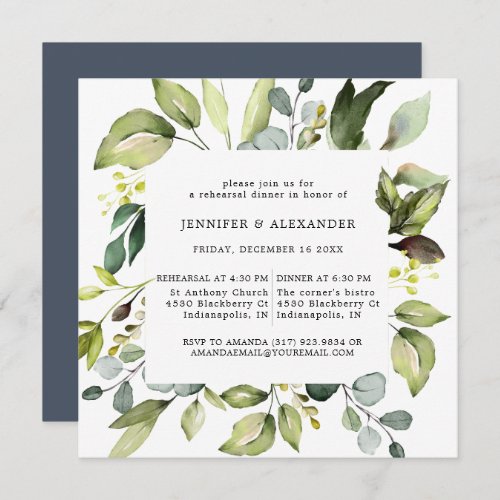 Elegant Eucalyptus Greenery Square Rehearsal Dinne Invitation