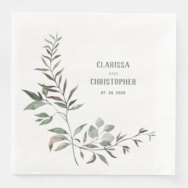 Elegant Eucalyptus Greenery Stem & Leaf Paper Dinner Napkins (Front)
