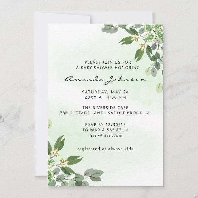 Elegant Eucalyptus Greenery Succulent Baby Shower Invitation (Front)