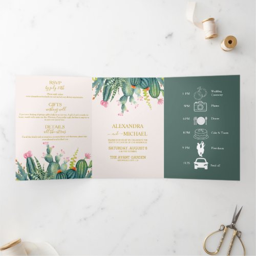 Elegant Eucalyptus Greenery Succulents Wedding Tri_Fold Invitation