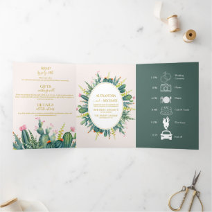 Elegant Eucalyptus Greenery Succulents Wedding Tri Tri-Fold Invitation
