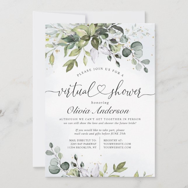 Elegant Eucalyptus Greenery virtual Bridal Shower Invitation (Front)