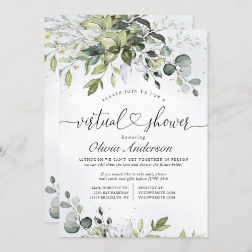 Elegant Eucalyptus Greenery virtual Bridal Shower Invitation