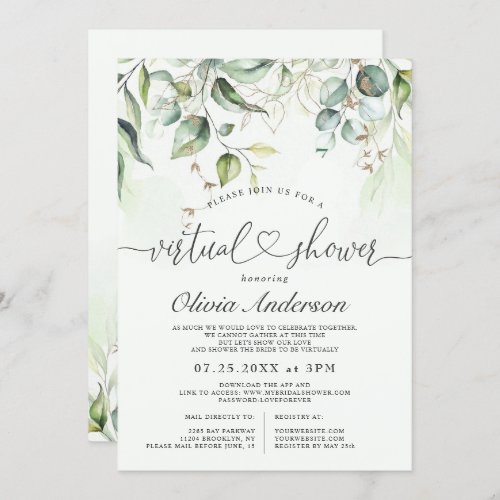 Elegant Eucalyptus Greenery virtual Bridal Shower Invitation