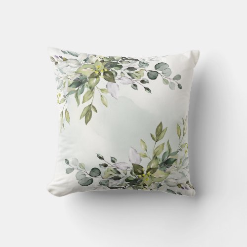 Elegant Eucalyptus Greenery Watercolor Throw Pillow