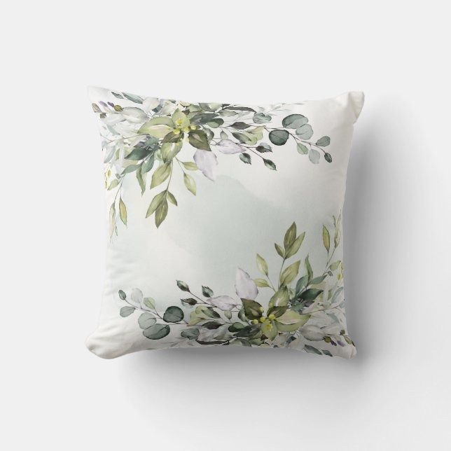 Elegant Eucalyptus Greenery Watercolor Throw Pillow (Front)