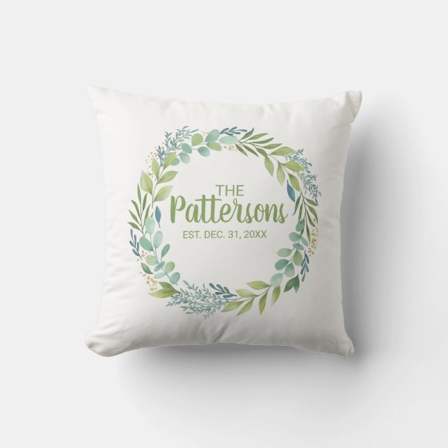 Elegant Eucalyptus Greenery Watercolor Throw Pillow (Front)