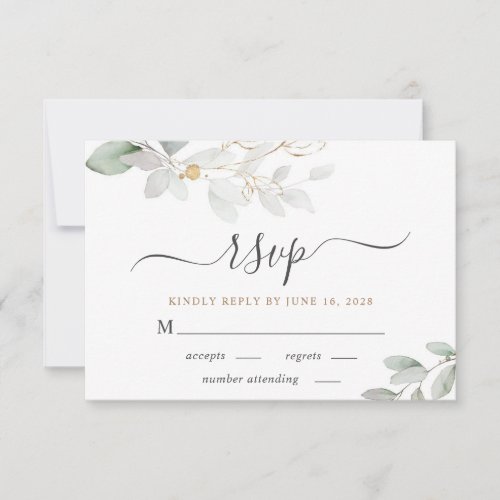 Elegant Eucalyptus Greenery Watercolor Wedding RSVP Card