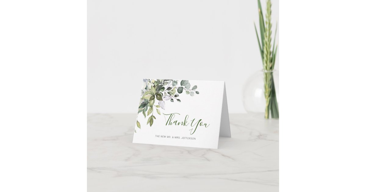 Elegant Eucalyptus Greenery Watercolor Wedding Thank You Card | Zazzle
