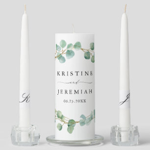 Elegant Eucalyptus Greenery Watercolor Wedding Unity Candle Set