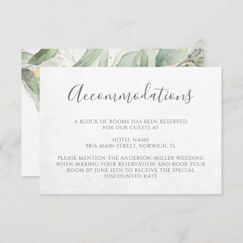 Elegant Eucalyptus Greenery Wedding Accommodation Enclosure Card