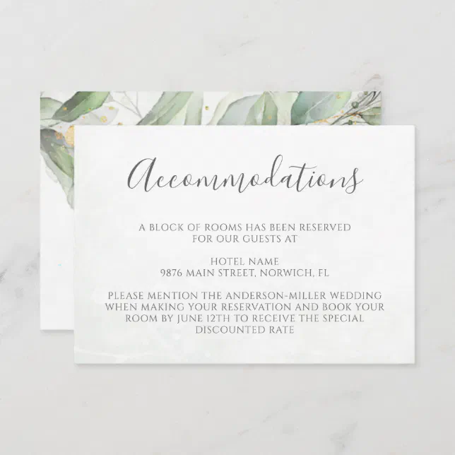 Elegant Eucalyptus Greenery Wedding Accommodation Enclosure Card | Zazzle