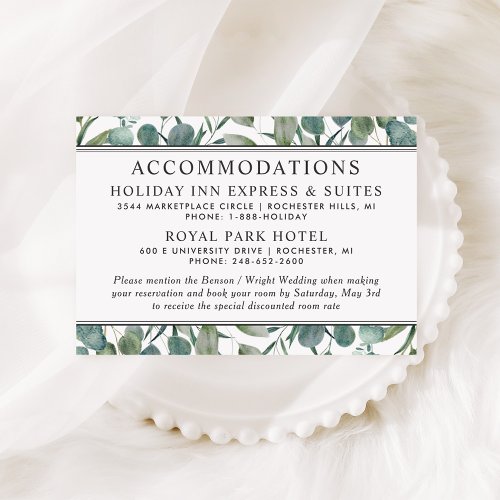 Elegant Eucalyptus Greenery Wedding Accommodations Enclosure Card