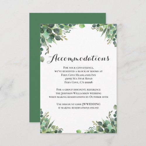 Elegant Eucalyptus Greenery Wedding Accommodations Enclosure Card