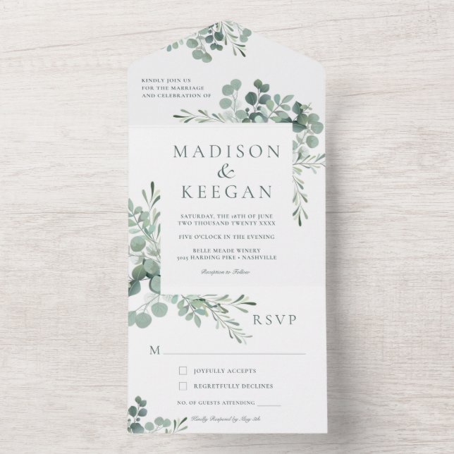 Elegant Eucalyptus Greenery Wedding All In One Inv Invitation (Inside)