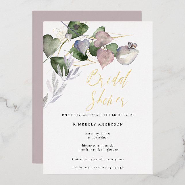 Elegant Eucalyptus Greenery Wedding Bridal Shower Foil Invitation (Front/Back)